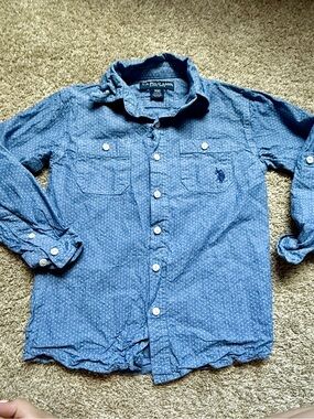 U.S. Polo Assn. Light Blue Polka Dot Shirt Sleeve with Patch
